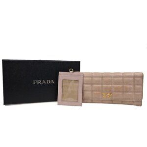 PRADA Bifold Wallet with Card Holder Vittello Quilted Leather Beige 01TA299
